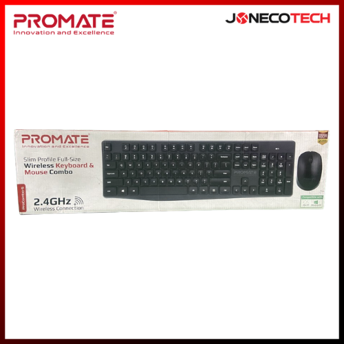 Promate ProCombo-5 Slim Profile Full-Size Wireless Keyboard & Mouse Combo, Black