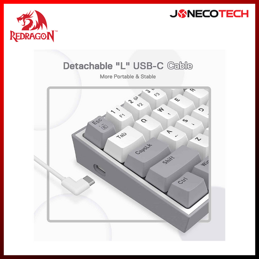 Redragon K617 FIZZ 60% Red Switch, Black/ Grey & White Case Wired RGB Gaming Keyboard