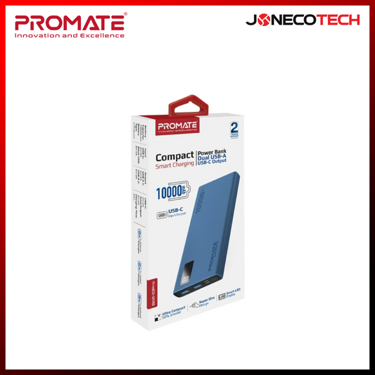 Promate Bolt-10Pro 10000mAh Compact Smart Charging Power Bank