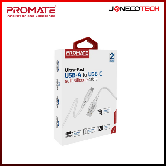 Promate Powerlink-AC120 Ultra-Fast USB-A TO USB-C Soft Silicone Cable