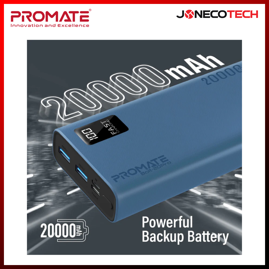 Promate Bolt-20Pro 20000mAh Compact Smart Charging Power Bank