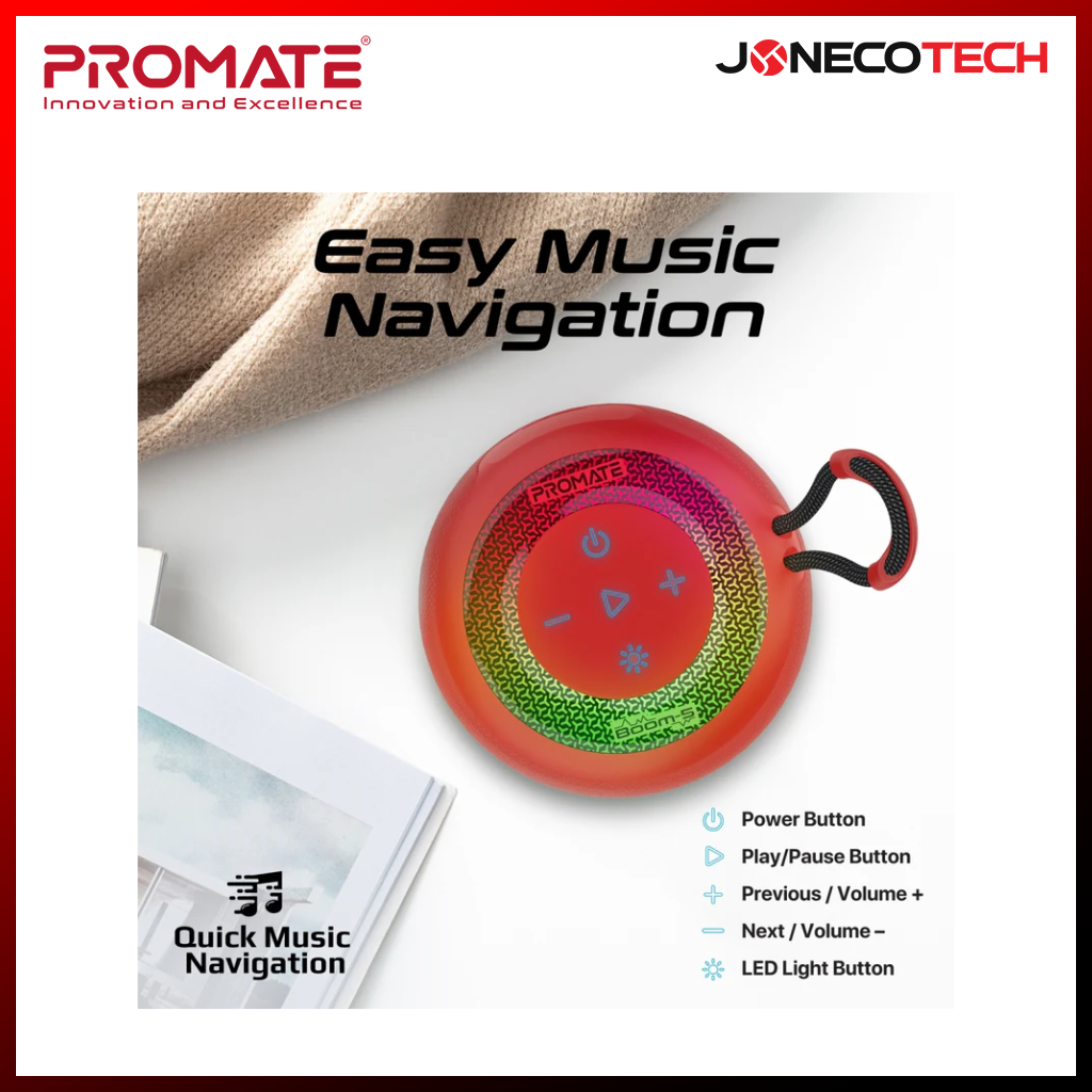 Promate Boom-5 LumiSound 5W High-Fidelity TWS Speaker Black