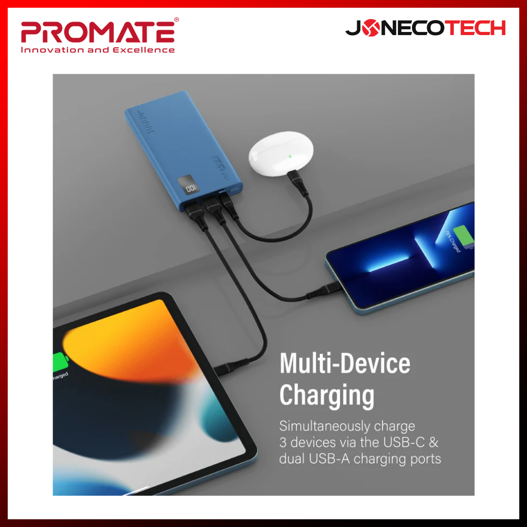 Promate Bolt-10Pro 10000mAh Compact Smart Charging Power Bank