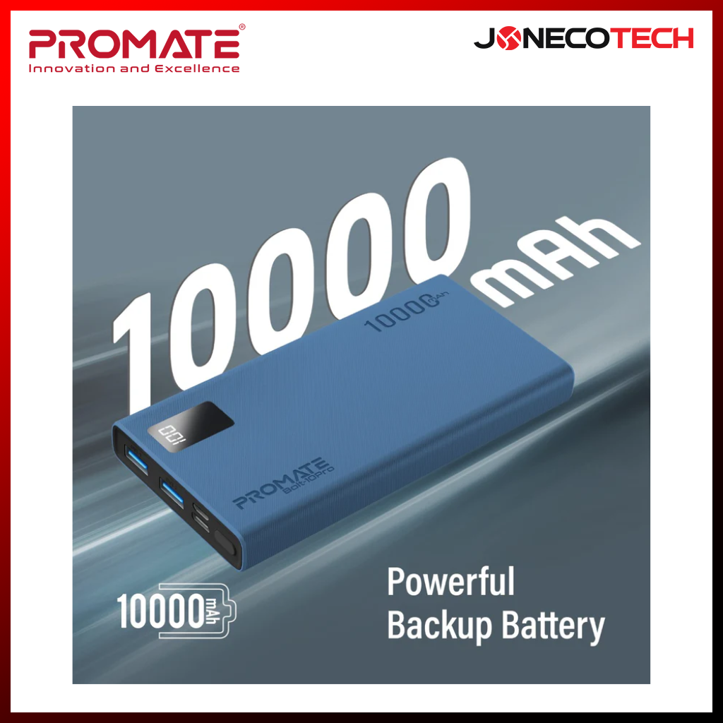 Promate Bolt-10Pro 10000mAh Compact Smart Charging Power Bank