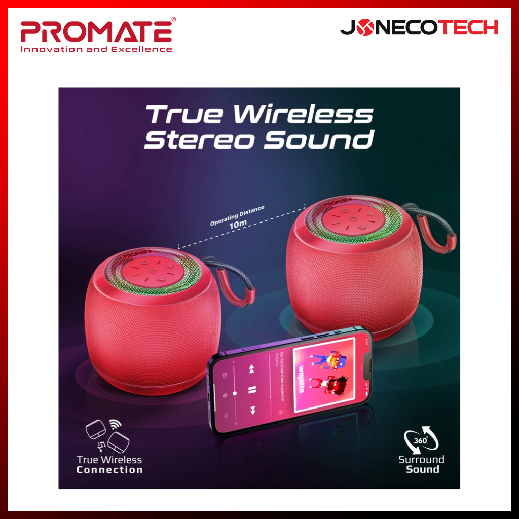 Promate Boom-5 LumiSound 5W High-Fidelity TWS Speaker Black