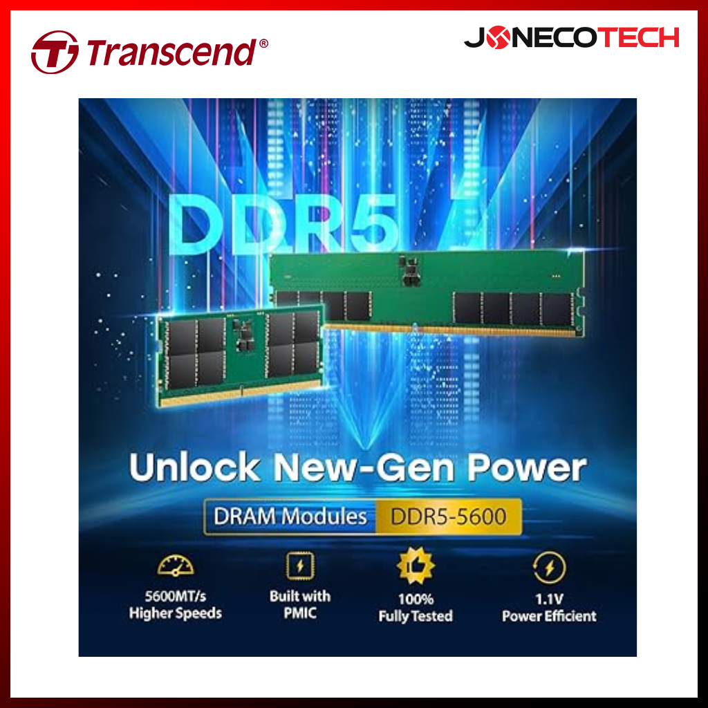 Transcend 16GB/ 32GB DDR5 5600MHz SO-DIMM Laptop Memory (JM5600ASE-16G/ 32GB)