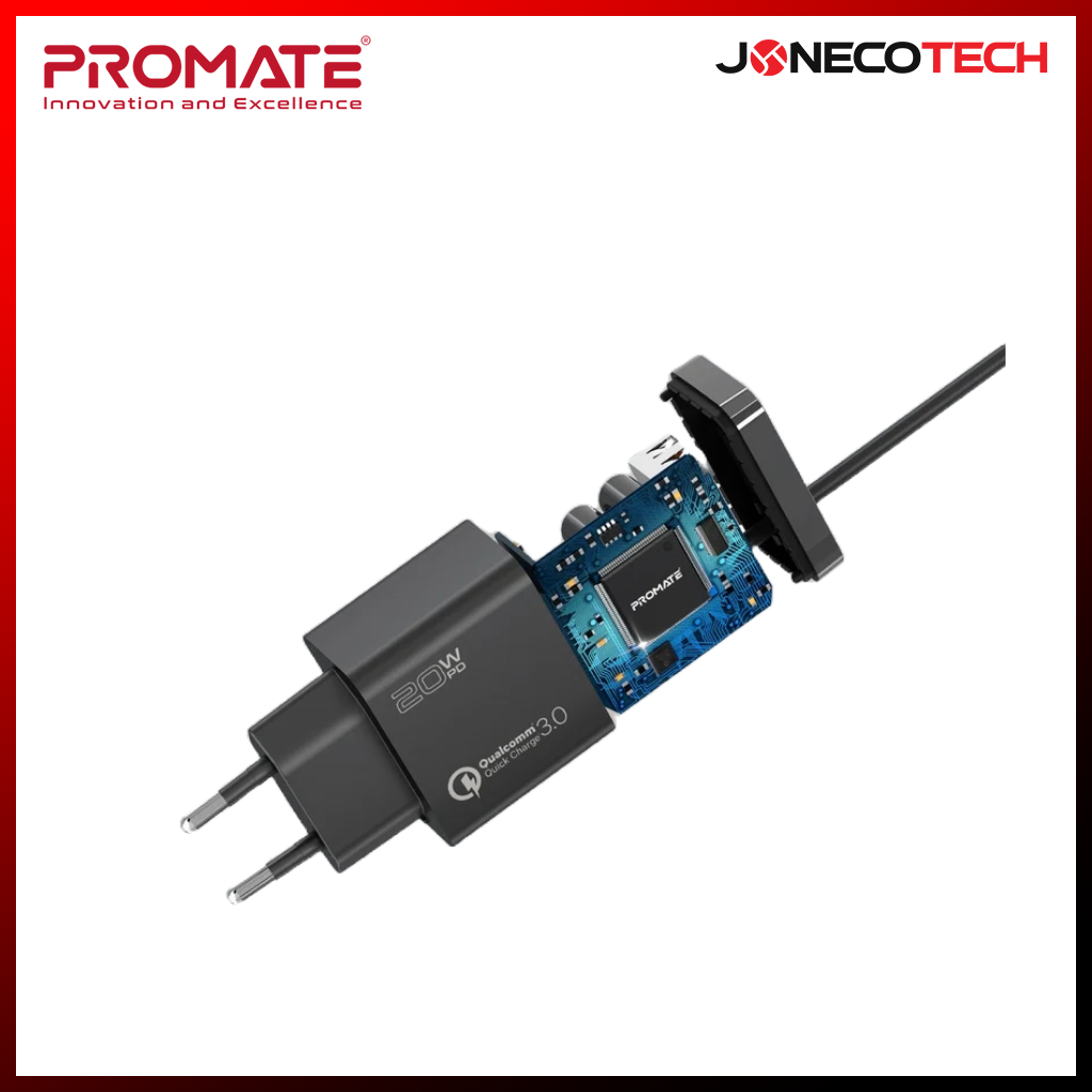 Promate PowerPort-PDQC3 33W Super Speed Wall Charger with Quick Charge 3.0 & USB-C Power Delivery