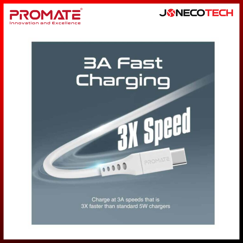 Promate Powerlink-AC120 Ultra-Fast USB-A TO USB-C Soft Silicone Cable