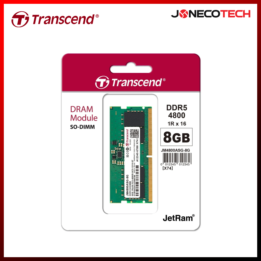 Transcend Jetram 8GB DDR5 4800MHZ CL40 SODIMM (JM4800ASG-8G)