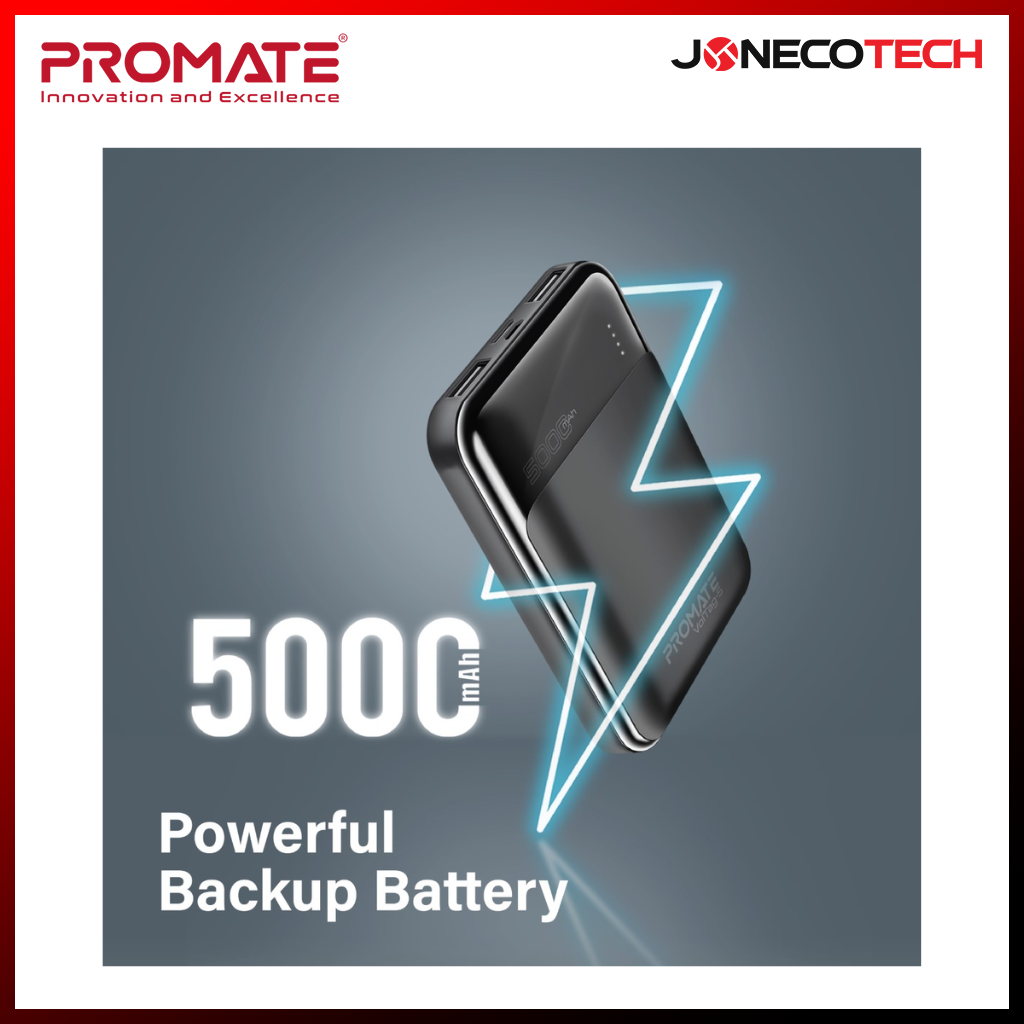 Promate VolTag-5 5000mAh Super-Slim Power Bank with Dual 2A USB Ports Black