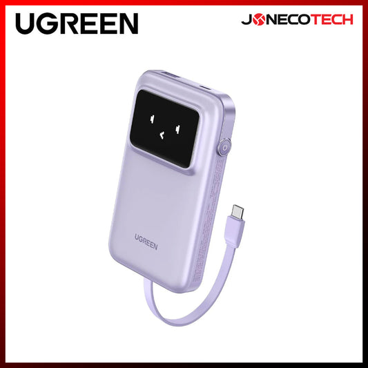 Ugreen Uno 10000mAh Quick Charging 30W Power Bank With Build-in USB-C Cable (Grey, Purple) (PB511/35603B, 35604B)