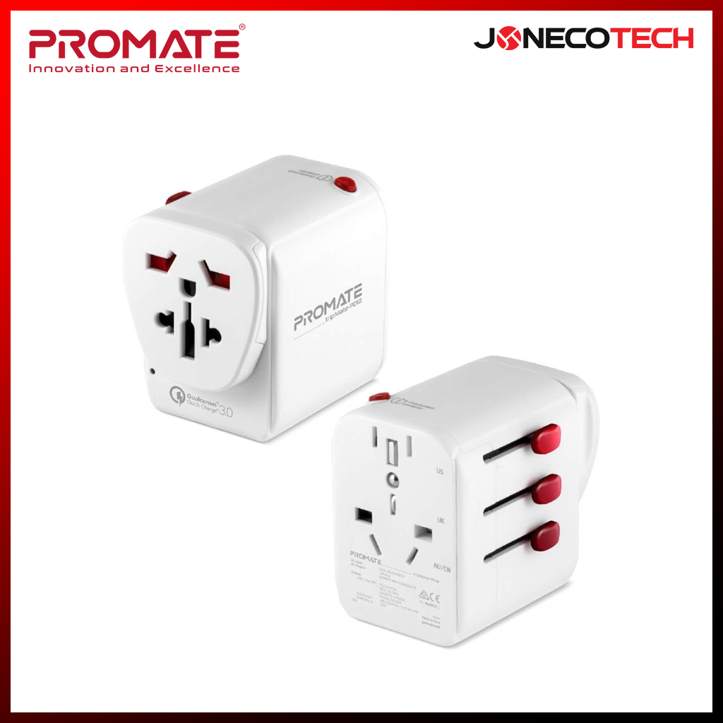 Promate Grounded Travel Adapter World's First TripMate-PD18 18W (White)