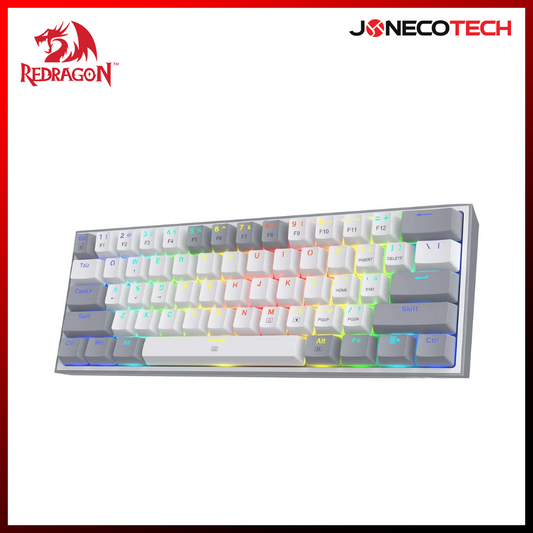 Redragon K617 FIZZ 60% Red Switch, Black/ Grey & White Case Wired RGB Gaming Keyboard