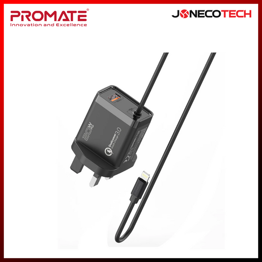 Promate PowerPort-PDQC3 33W Super Speed Wall Charger with Quick Charge 3.0 & USB-C Power Delivery