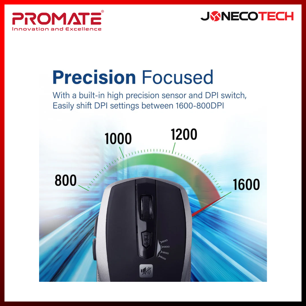 Promate Breeze Silent Switch Streamlined Wireless Mouse