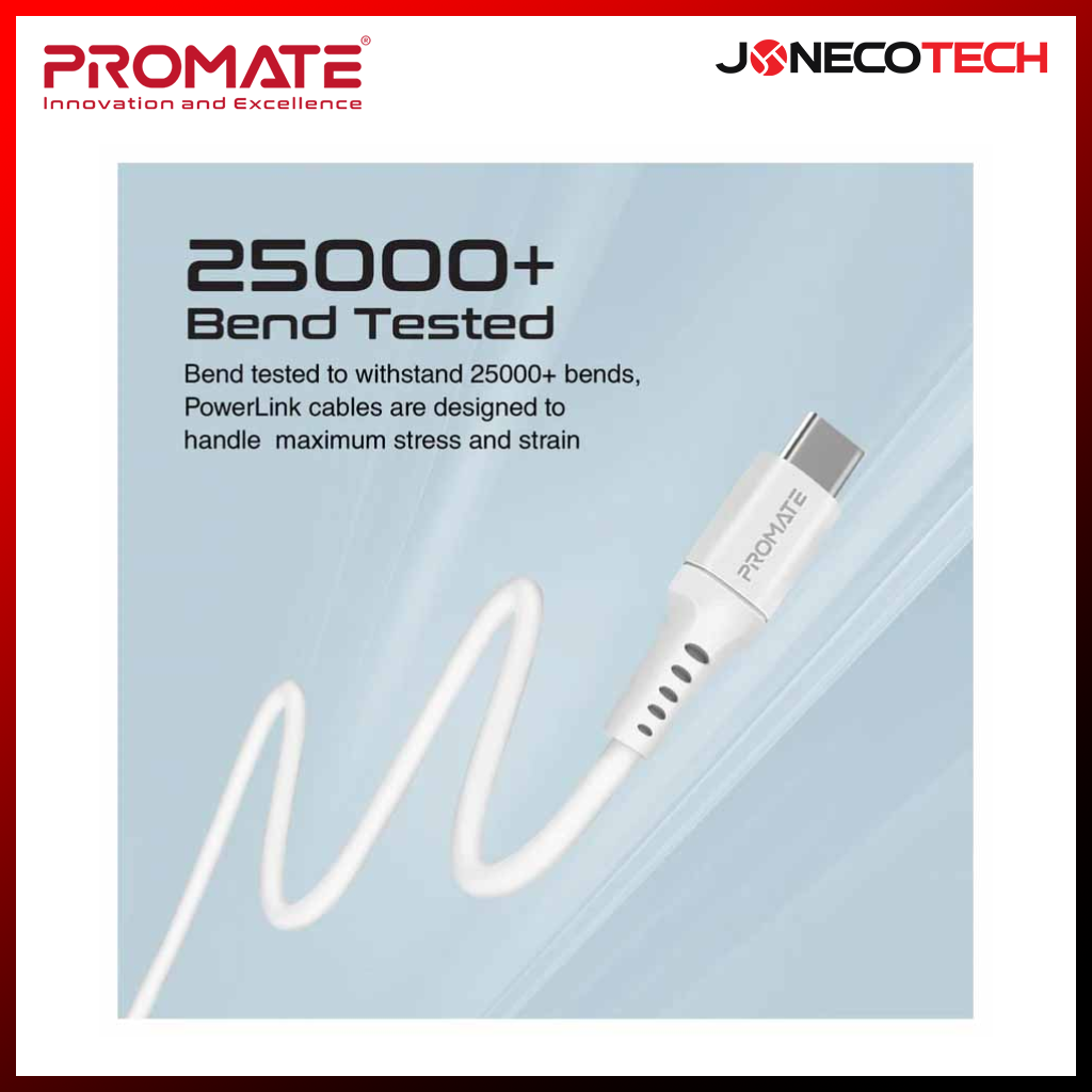 Promate Powerlink-AC120 Ultra-Fast USB-A TO USB-C Soft Silicone Cable