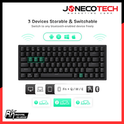 Royal Kludge - RK84 Tri-Mode Wireless Swappable Switches Mechanical Gaming Keyboard (RED SWTICH/ BROWN SWITCH)